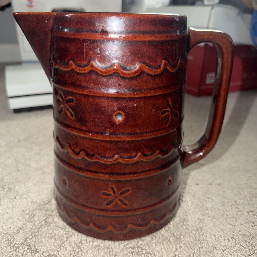 Marcrest Daisy Dot Pitcher Stoneware Oven Proof Brown 8" Tall Vintage - Picture 3 of 6